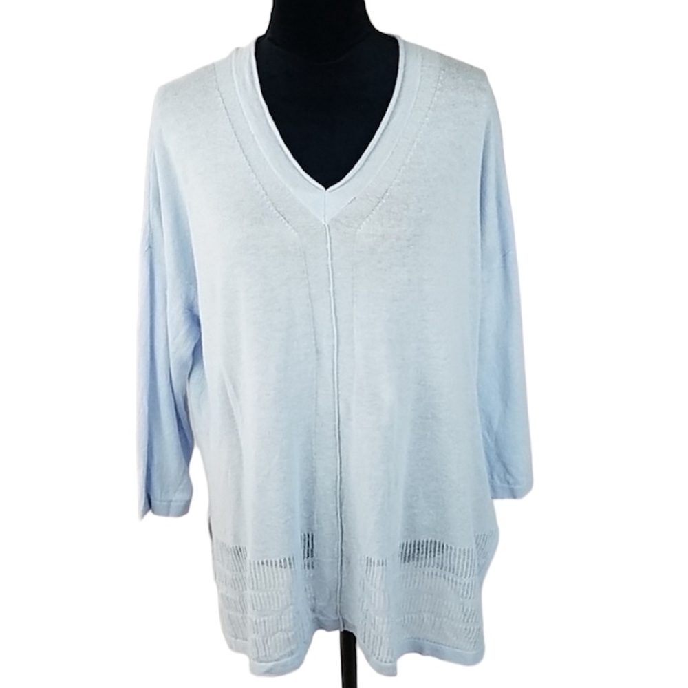 Rachel Zoe Baby Blue Linen Blend Lightweight V-Neck Sweater Size XL